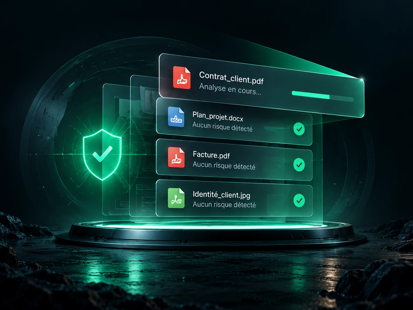 Fichiers analysés l’un après l’autre par le scan antivirus, protégés par un bouclier